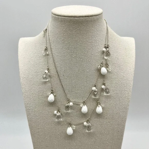 Pursuits ltd. Beaded Necklace - White & Clear‎ Beads, Double Strand