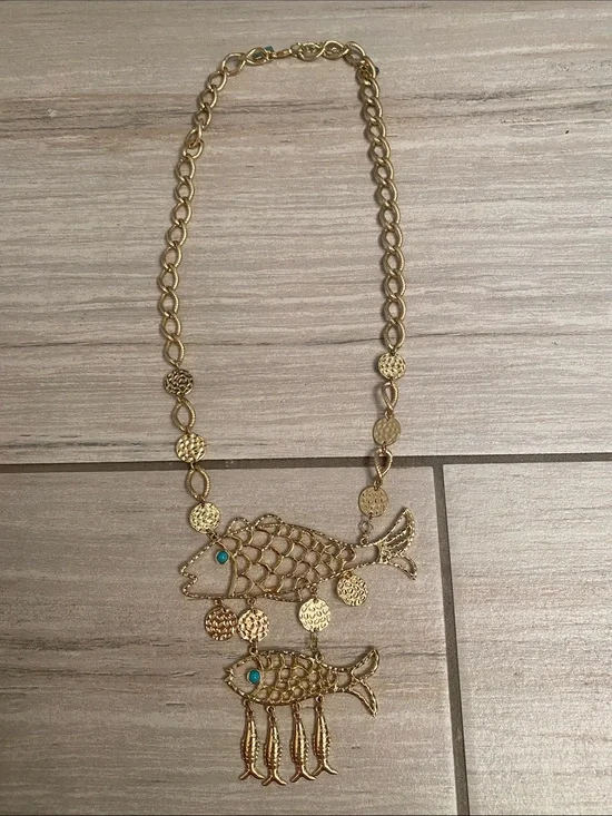 Lilly Pulitzer iconic gold statement fish necklace