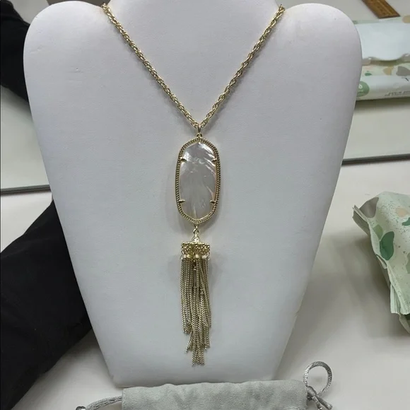 Kendra Scott Gold Necklace with White Stone Pendant 30 Inch Chain Like Nee