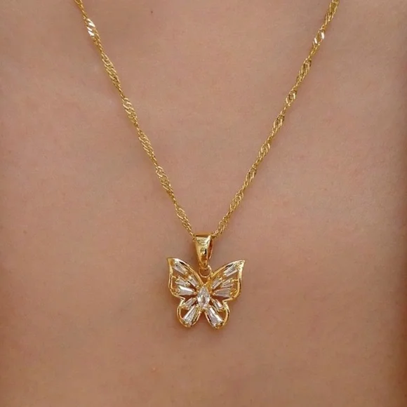 Elegant Gold Butterfly Pendant Necklace 18inch