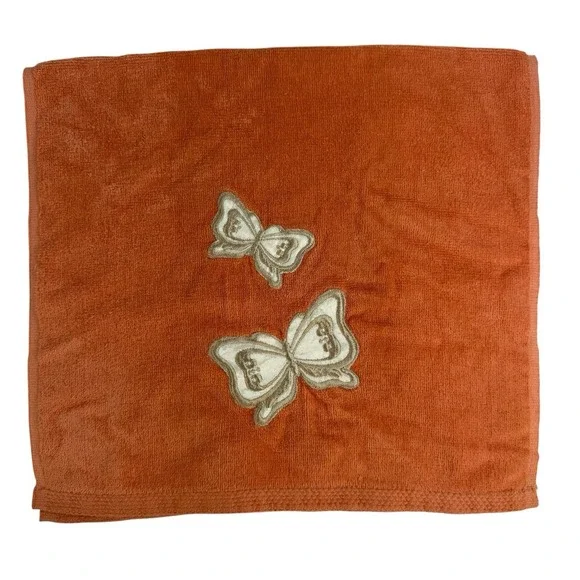 Vintage MCM Mod Embroidered Butterfly Hand Towel Orange‎ Martex 1970's Made USA