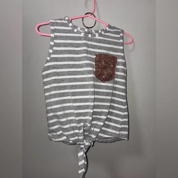 Unbranded‎ Boutique Set Gray White Striped Tank Jean Shorts Sequins Girls S