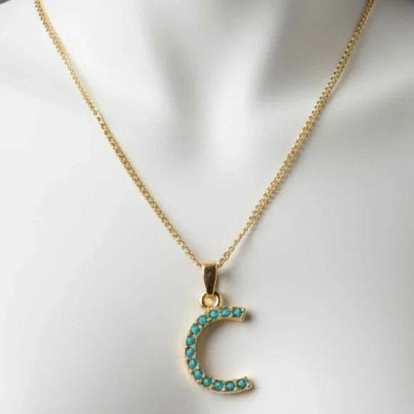 Avon Gold Tone Turquoise “C” Initial Pendant Necklace‎ – New in Package