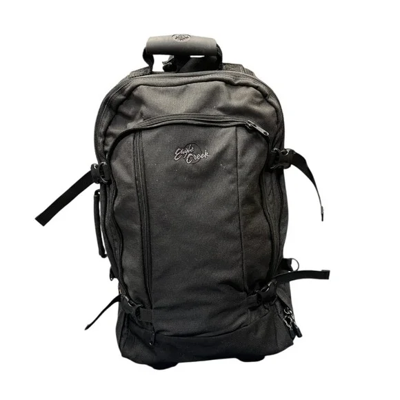 Eagle Creek Black Cordura Plus Rolling‎ Backpack Convertible Carry On Travel Bag