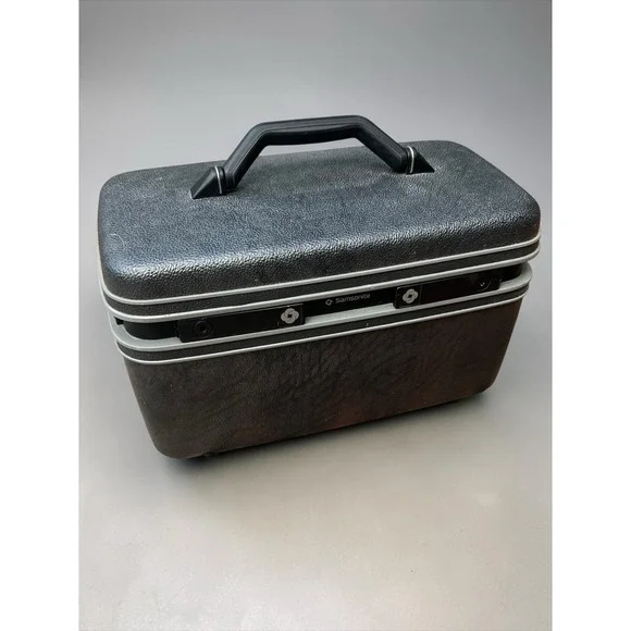 Vintage Samsonite Series 3600 Charcoal Gray Vanity Train Case w Mirror & Keys