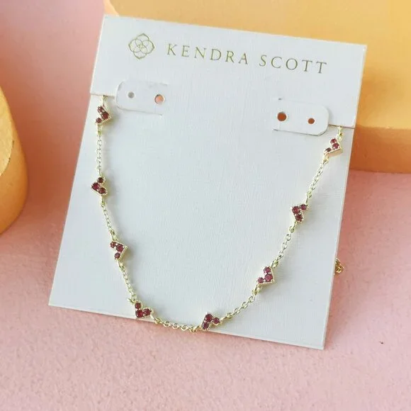 Kendra Scott - Haven Heart Pink Crystal Gold Strand Necklace - NEW