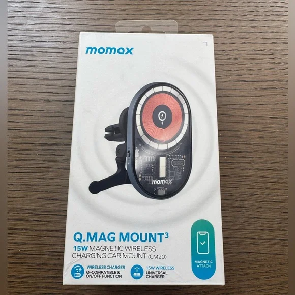 MOMAX Magnetic Wireless Charging Car Charger Mag-Safe Compatible Air Vent Mount