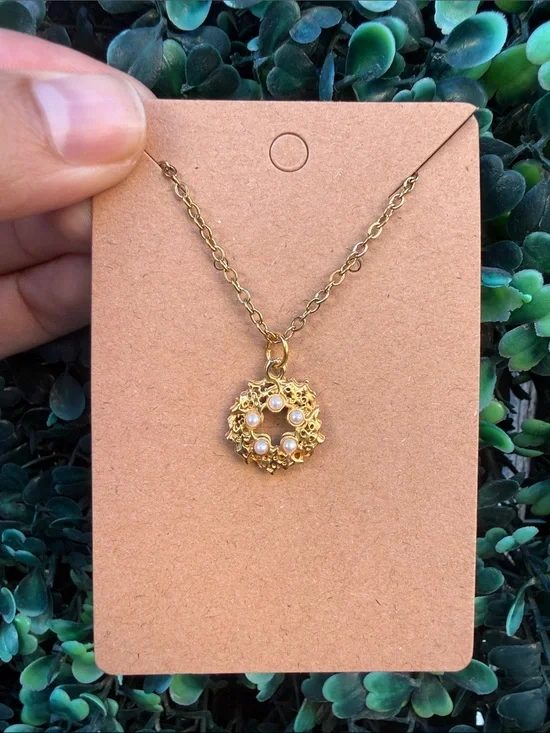 Repurposed Gold Pearl Accent Floral Pendant Necklace