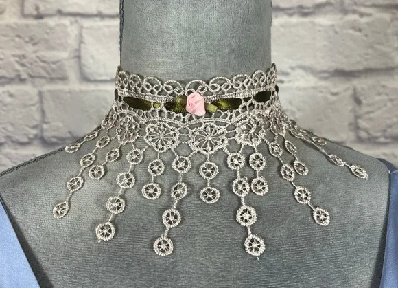 Handmade Upcycled Vintage Lace Choker with Dangling Lace Medallions
