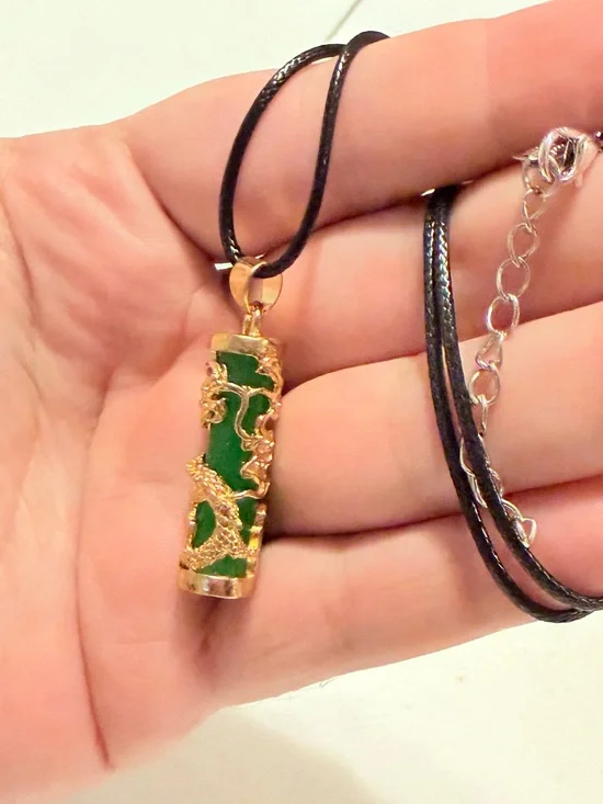 Clow In Dark Gold Green Dragon Pendant Necklace. (Unisex)