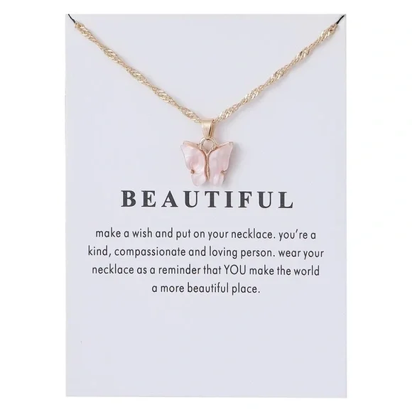 *DEE* Gold x Pink Beautiful Butterfly Fashion Necklace