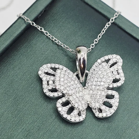 ✨ Moissanite Butterfly Necklace – 925 Sterling Silver (Italian Made) ✨