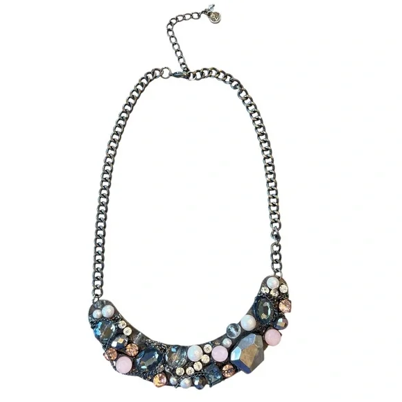 SIMPLY VERA Vera Wang Black Clear Pink Rhinestone Gemstone Bib‎ Necklace