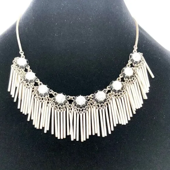 Metal Chime w/ Crystals Silver Tone Necklace