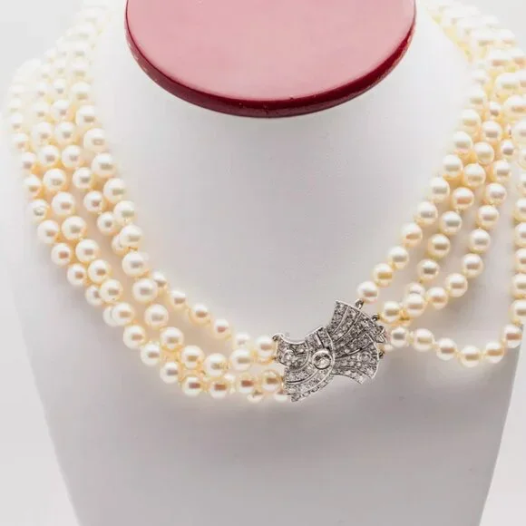 3CT DIAMOND 7.5MM CULTURLED PEARL NECKLACE! WOW!
