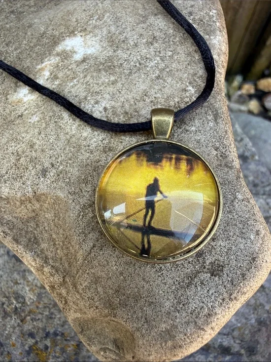 Yellow Sunset Paddleboard Pendant Necklace - Women Jewelry