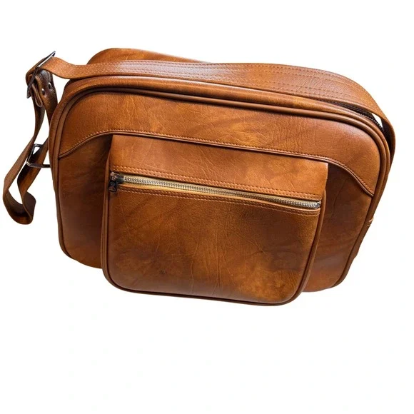 American Tourister Vintage CarryOn Suitcase Bag Brown Faux Leather Retro Travel