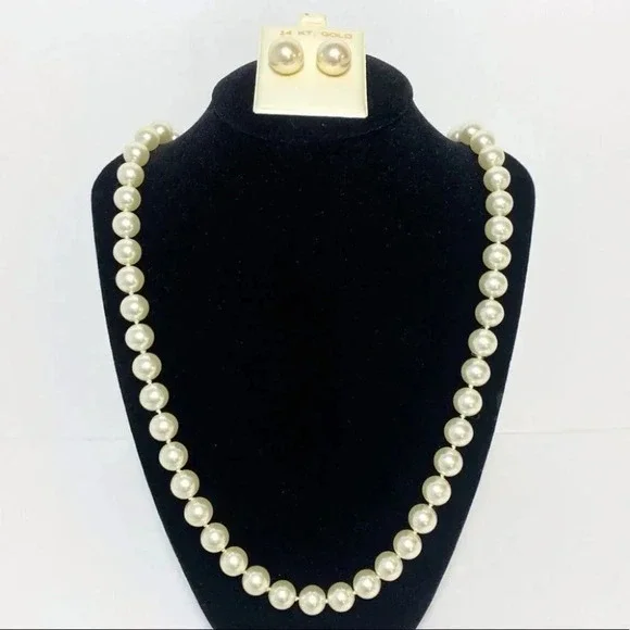 Elegant Faux Pearl Knotted Necklace & Earring Fashion Jewelry Set