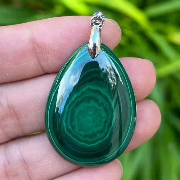 Sterling silver 925 stamped natural malachite pendant‎ 0202