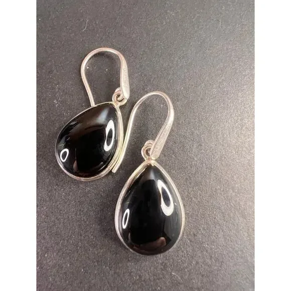 NEW Black onyx sterling silver teardrop earrings 7.57 grams