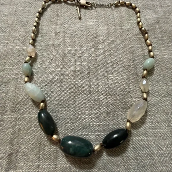 Kenneth Cole Reaction Green and Gold Beaded Necklace with Central Stones