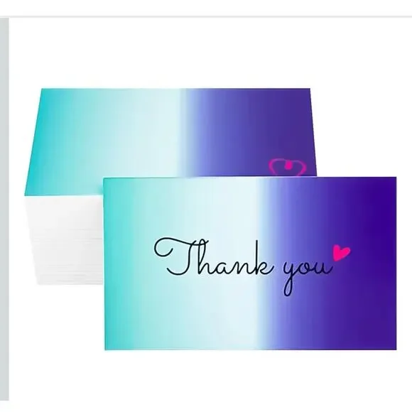 Thank you Cards Heart 2x3.5 inches Pack of 100 gradient blue purple s1