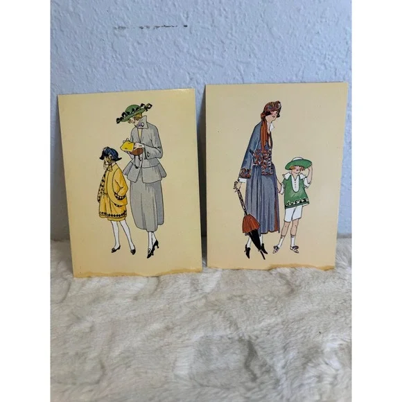 Vintage 1975 Portal Publications Tres Parisien 1921 Fashion Pochoir card Set 2