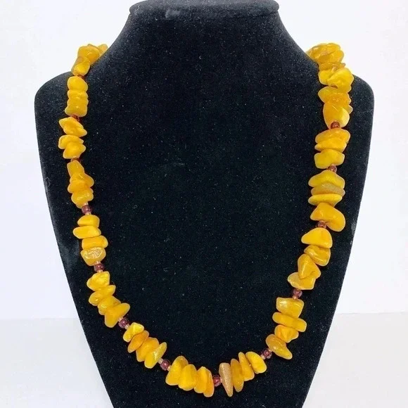 Vintage Baltic Butterscotch Amber with Red Glass Beads Necklace