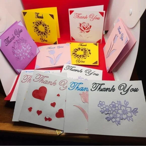 Hand Crafted Colorful Thank You Card Set of 12