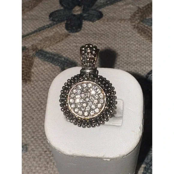 Round Pave Crystal‎ Pendant Sterling Silver Tone Vintage Style