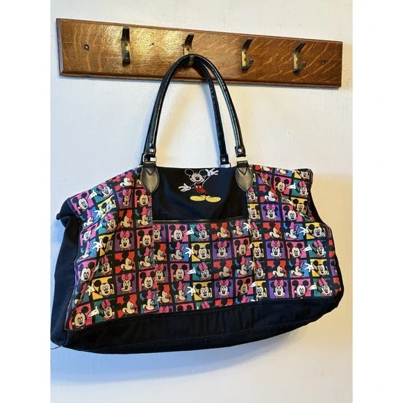 Vintage 90s Disney Mickey Mouse All Over Print Large Duffle Bag Travel Carry On