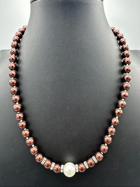 Pearl Accent Brown Beaded Necklace