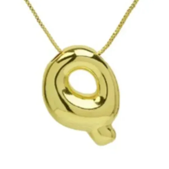 14k Gold Plated Chunky Balloon Bubble Initial Charm Pendant Necklace - Letter Q