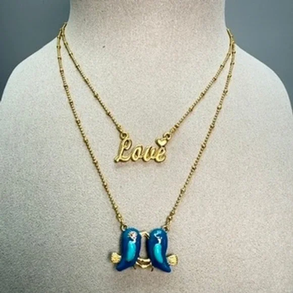 Betsey Johnson Love Bluebird Double Layer Necklace 15