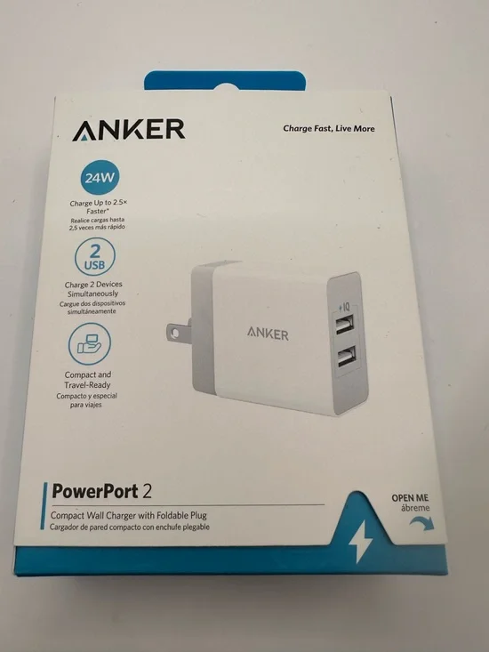 Anker PowerPort 2 Dual USB Charger - White & Light Blue Accents