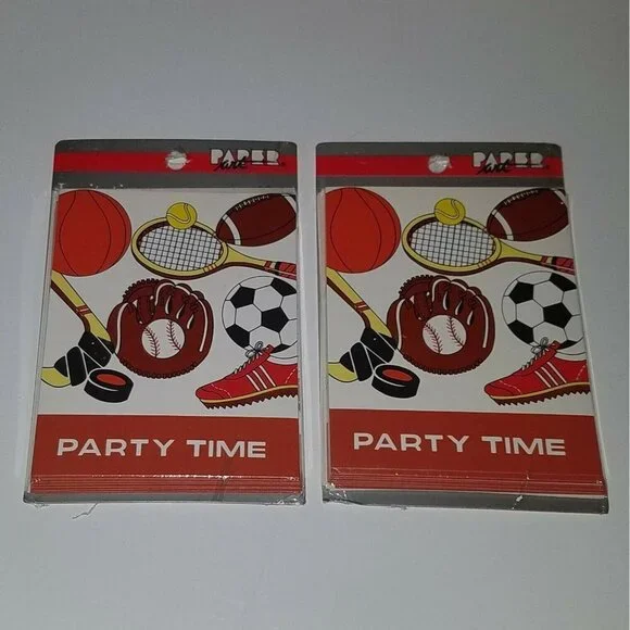 VTG NOS Party Time Invitations Sports Football Basketball Baseball Bday Card Lot