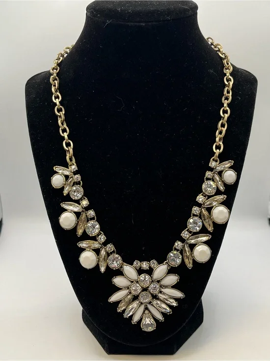 LOFT Gold-Tone Crystal & White Enamel Floral Bib Necklace