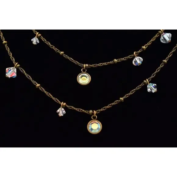 Liz Palacios SF Vintage Crystal Necklace Open Bezel Aurora Borealis Signed 9J