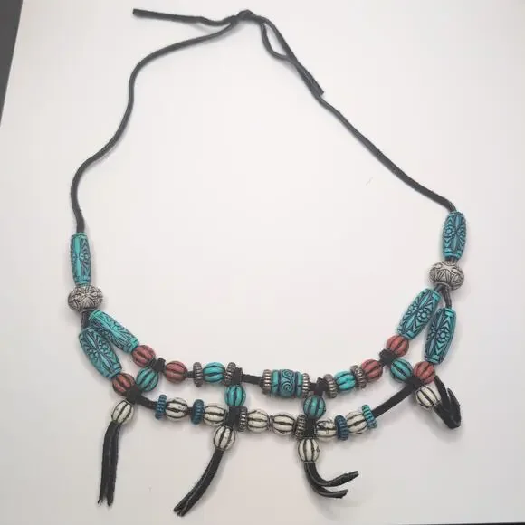 Tribal Style Faux Turquoise Beaded Necklace Surf‎ Beach Boho Fairy Coquette