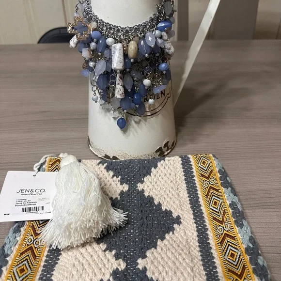 Jen & Co. Geometric Clutch with Tassel and Chicos NWT Necklace bundle