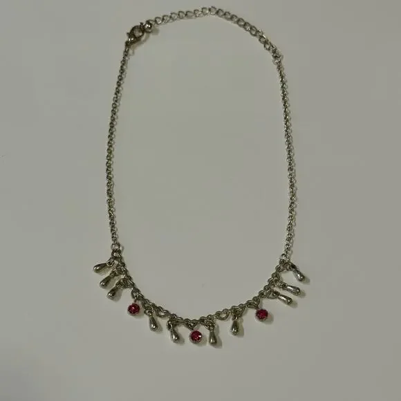 Vintage Dainty Pink & Silver Choker Necklace