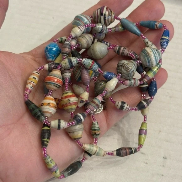 Bead for Life Recycled Paper Beaded Necklace Pastel Tones Made in Uganda Artisan