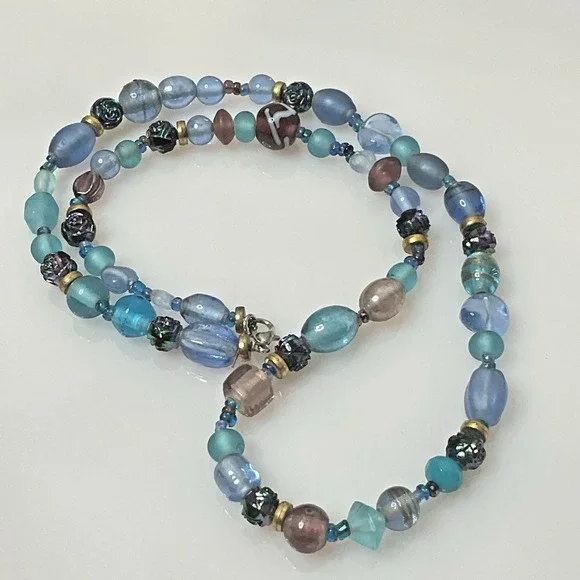 Artisan Blue Glass Beaded Necklace 22