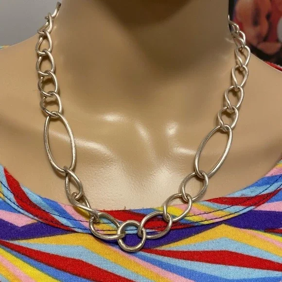 Chunky Silver Tone Chain Link Necklace Statement Fashion Jewelry‎