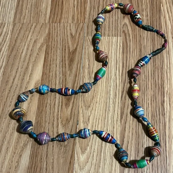 VINTAGE UGANDA HANDMADE RECYCLED PAPER BEADED MULTICOLOR 36