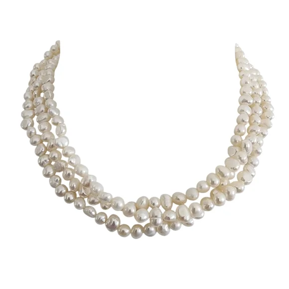 Pearl necklace multi strand genuine pearls 925 sterling silver clasp  A0387 Q7
