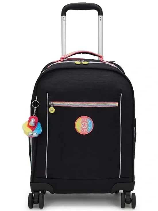 Kipling❤️🔥 Mese Rolling Backpack Black Rolling Suitcase Rainbow Zipper Accents