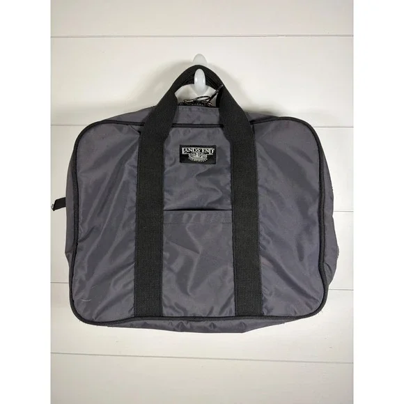 Vintage 90s Lands End Lighthouse Gray Nylon Bag Double Handle Work Travel READ