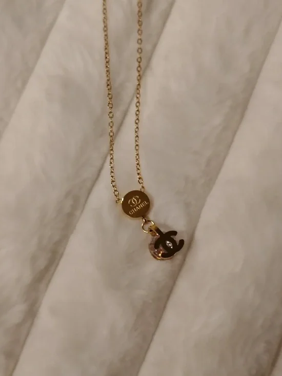 Gold-Tone Necklace with Brown Enamel CC Charm