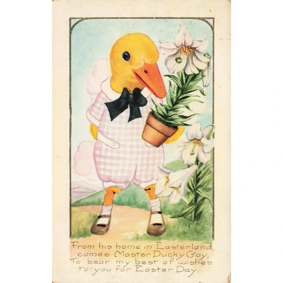 VTG Easter Postcard‎ Master Anthropomorphic Ducky Gay Whitney Made Card Unused